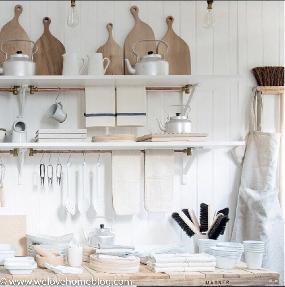 #4 They have large stripped wooden shelving to display bowls, cottons and homewares of wooden shelving units. As well as simple hooks on the walls to display lovely chopping boards and linen aprons. {We've totally stolen the idea for the copper rail for our kitchen} Shop in Brighton? Let Interior Stylist Maxine Brady from WeLoveHome show you her pick of the best stores in her home town. Starting with Workshop. 