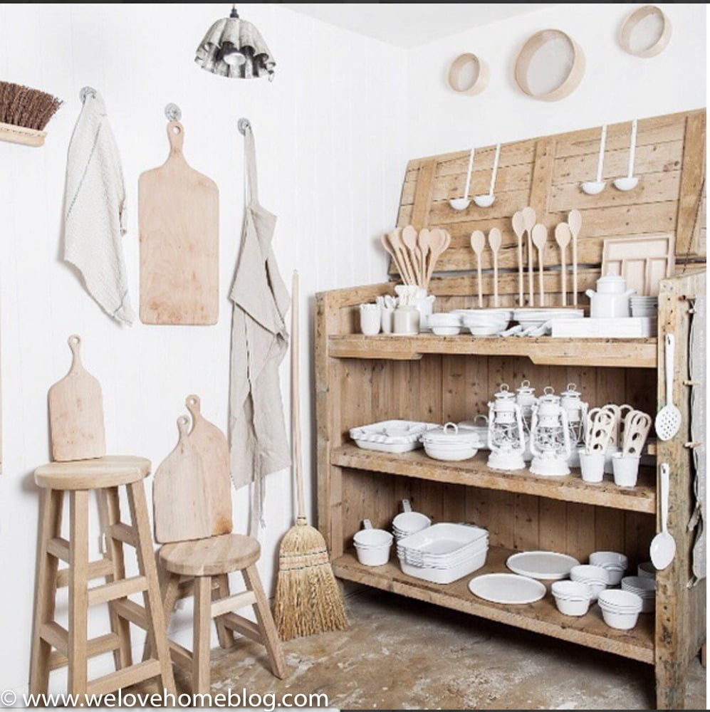 The shop is tiny but jam-packed with lots of ideas that you can take away for your own home. Here's my tips on how you can give your space a 'Workshop' look. #1 They have cleverly painted the walls white to create a clean backdrop for showcasing their selection of wooden bowls and old fashioned lanterns. The two floors of this shop are light and airy. I love the stripped back washed wood of the furniture, don't you? I'm a little bit in love with the brick flooring which has an industrial look too. Shop in Brighton? Let Interior Stylist Maxine Brady from WeLoveHome show you her pick of the best stores in her home town. Starting with Workshop. 
