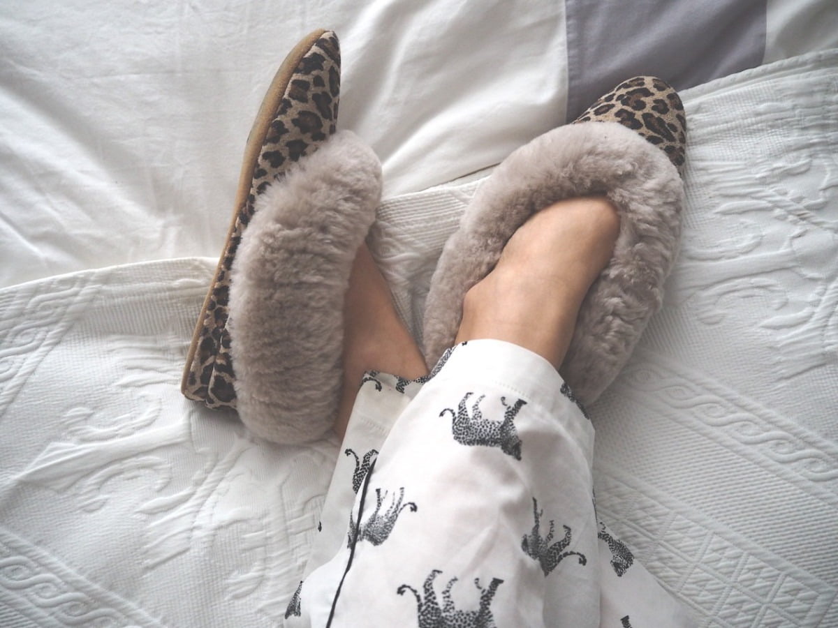 Leopard print sheepskin on sale slippers