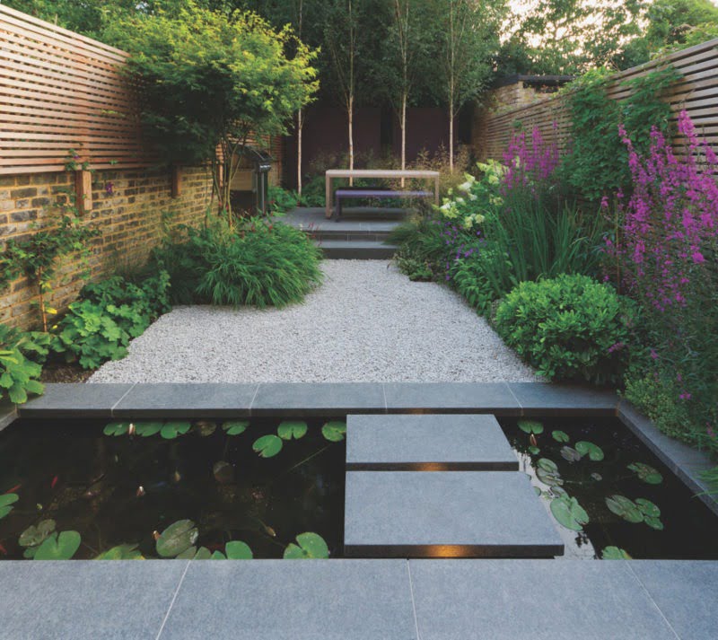 John Davis garden design - black granite paving