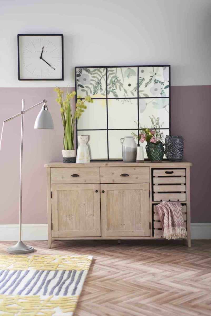 Embrace biggest Spring Summer interior trend for 2018 - botanical prints mixed together rustic woods, lavender and spring green tones as seen in Good Homes magazine. By Lifestyle Blogger & Interior Stylist Maxine Brady