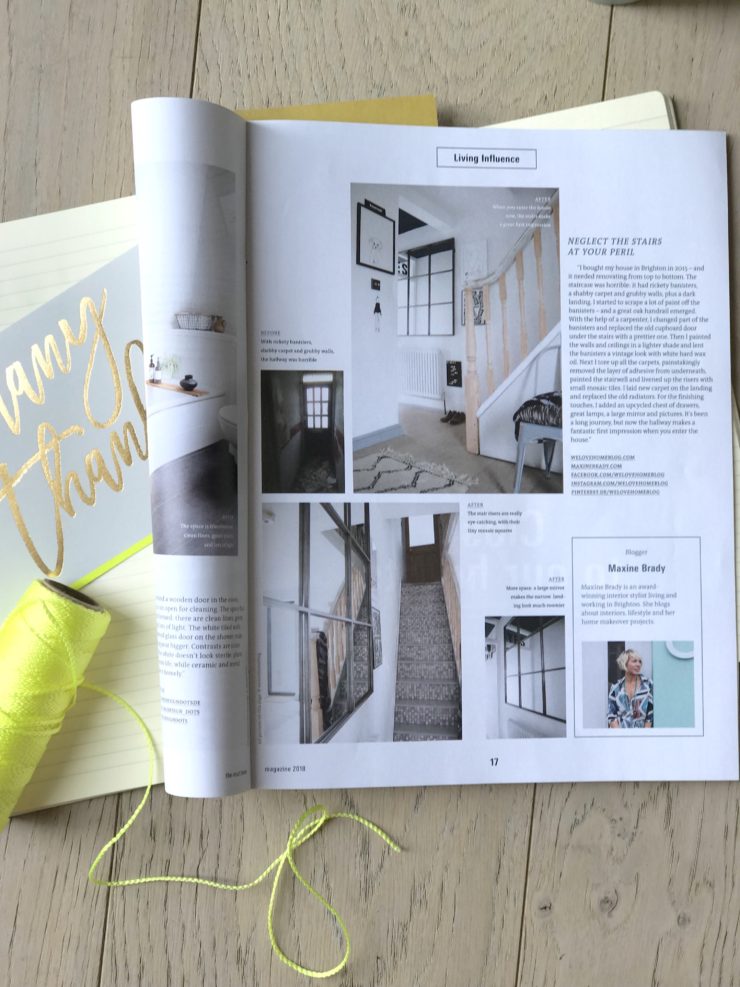 Interior Stylist and Lifestyle blogger Maxine Brady from We Love Home appears in leading German design magazine where they featured her staircase and hallway makeover www.maxinebrady.com