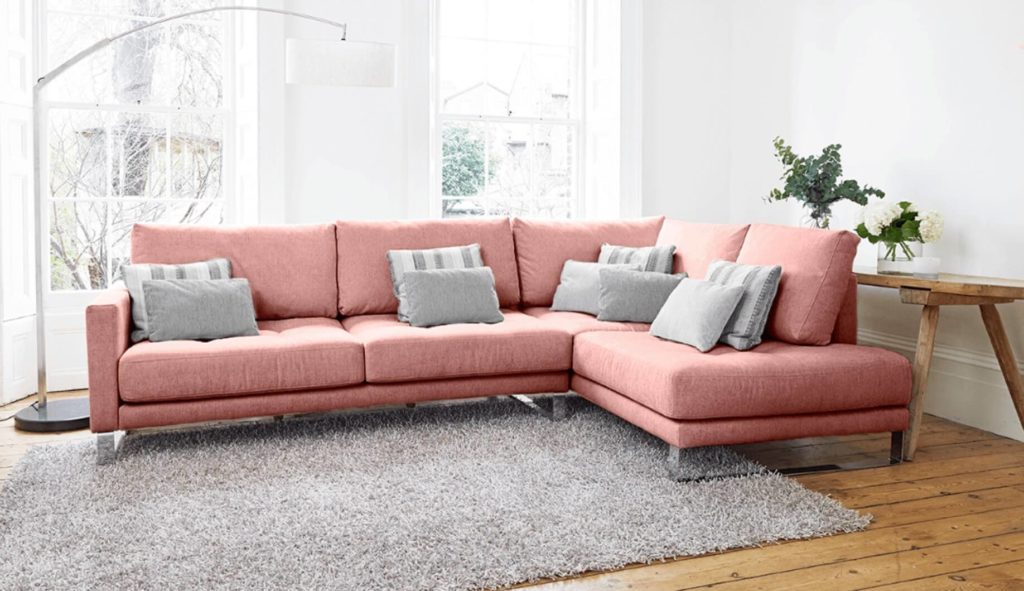 Discover these top 5 buyer's tips for buying a corner sofa by interior stylist and lifestyle blogger Maxine Brady from We Love Home Blog. pink corner sofa