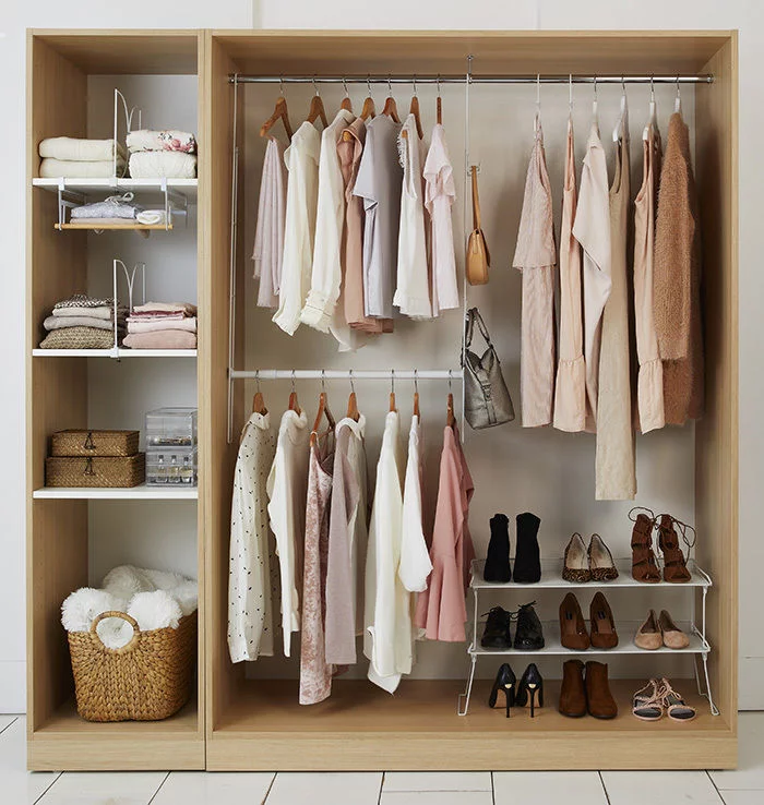 Discover how to tackle your bedroom clutter with these 6 stylish bedroom storage solutions for your home by interior stylist Maxine Brady. Pink wardrobe storage ideas
