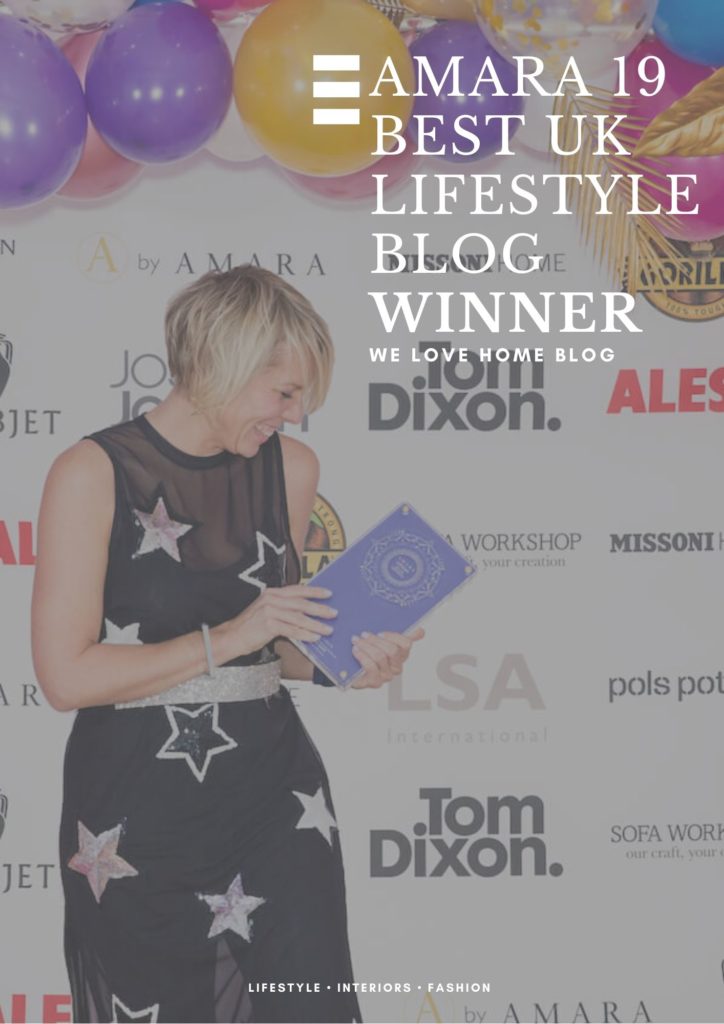 Maxine Brady from We Love Home wins Best interior Lifestyle Blog award at the Amara 2019 Blogging awards in London 