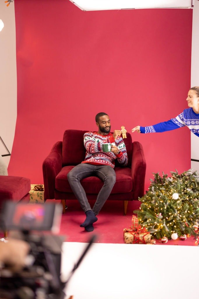 Interior Stylist, Maxine Brady, shares behind the scenes on Snug Sofa Christmas TV advert for the launch of their new Mulled Wine sofa