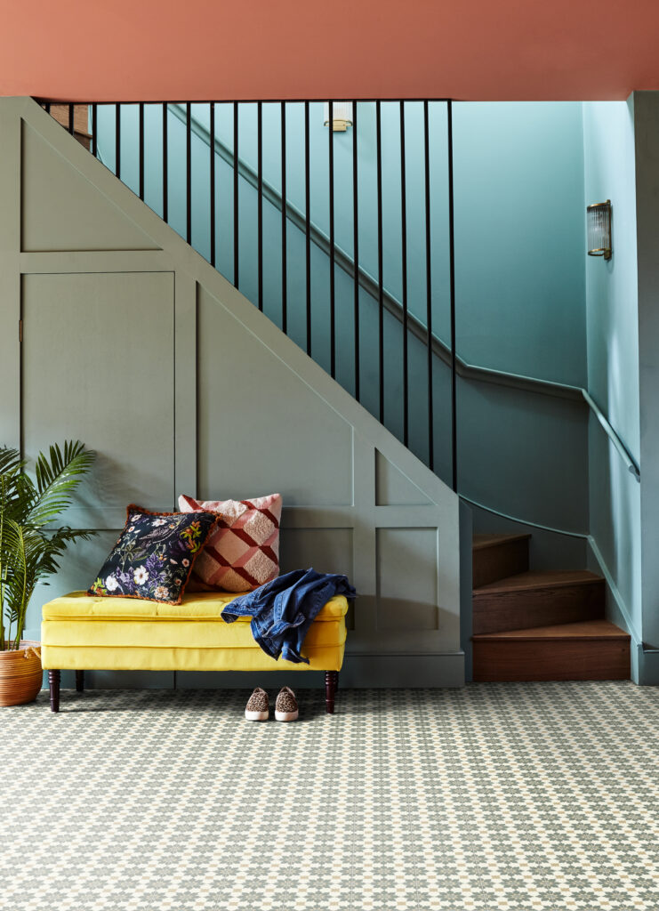 Interior styling and art direction for Lifestyle floors with patterned floors, tiled floors, carpet bedrooms. dark green walls, natural interiors, home decor ideas, interior design and lots of home decor inspo.