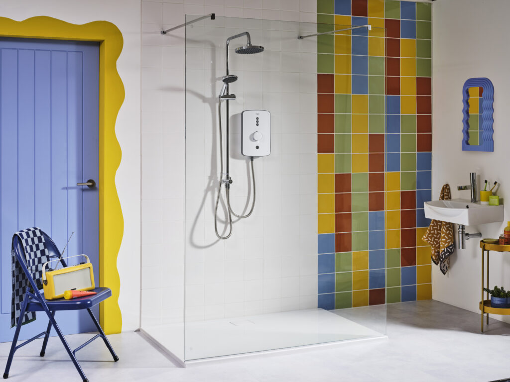 2023 bathroom trends to update your home with pink walls, curves and bathroom design and bathroom ideas with bathroom layout ideas and bathroom inspiration with colourful tiling ideas, bathroom flooring, power shower by interior stylist Maxine Brady
