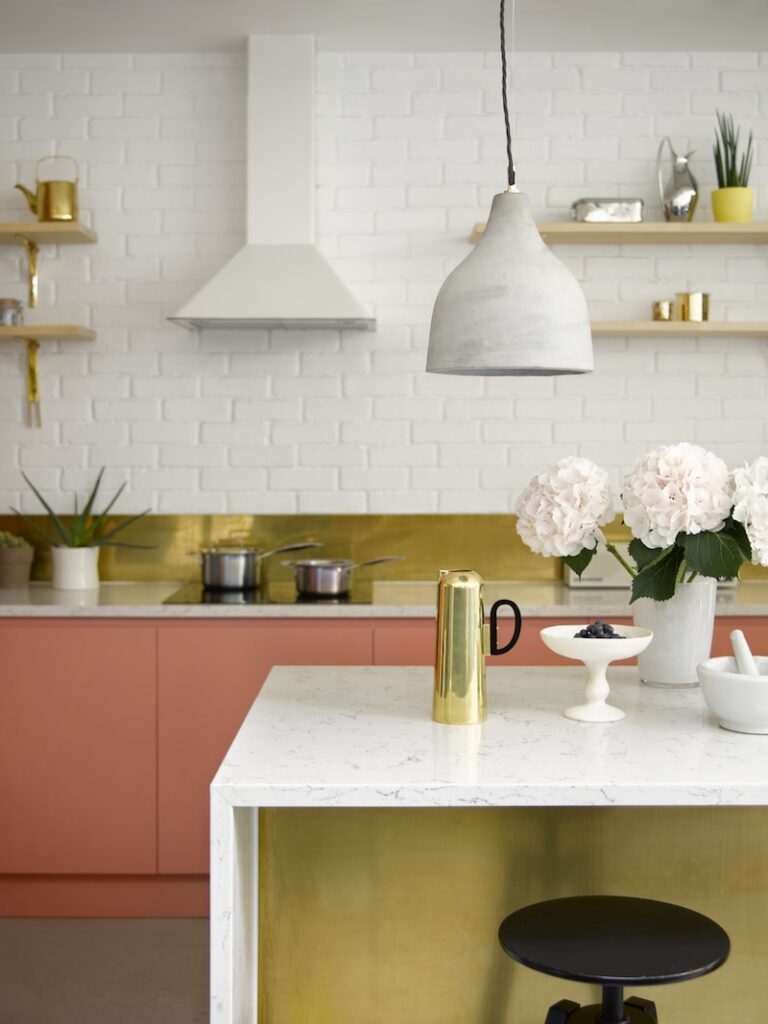 Be inspired by these 7 colourful kitchens - all new for 2024.
pink kitchen, blue kitchen. pink and gold kitchen