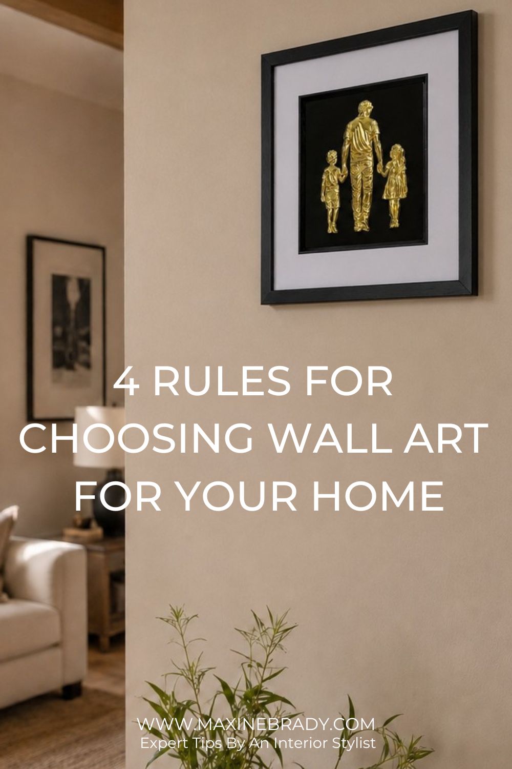 How to choose wall art for your home:. Personalised family silhouette wall art in gold leaf displayed in a bright modern home