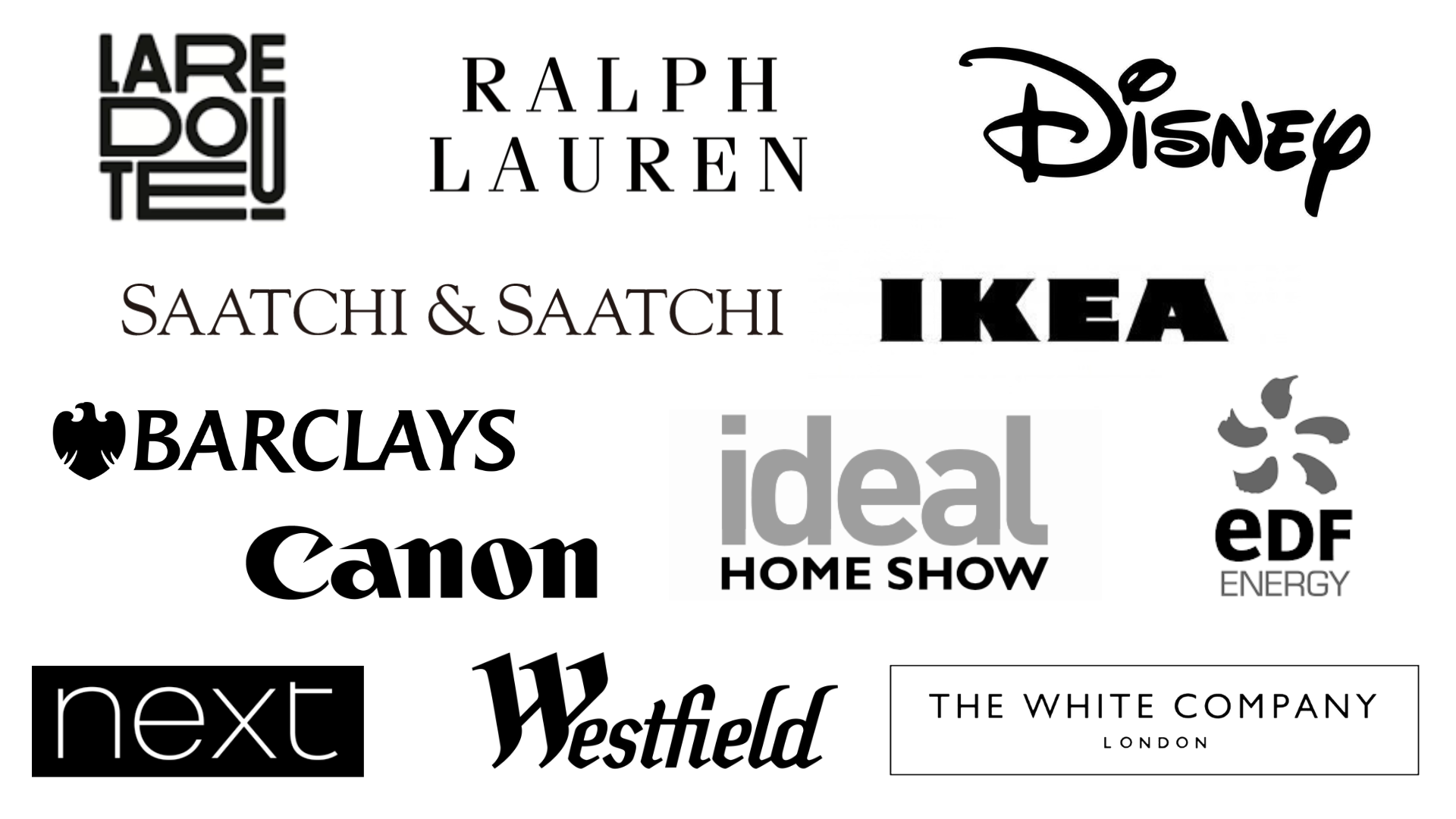 Client logos: Maxine Brady has styled campaigns and events for Disney, Barclays, Ralph Lauren, Saatchi & Saatchi, Canon, Westfield, EDF Energy, IKEA, Debenhams, Next, The White Company and the Ideal Home Show.